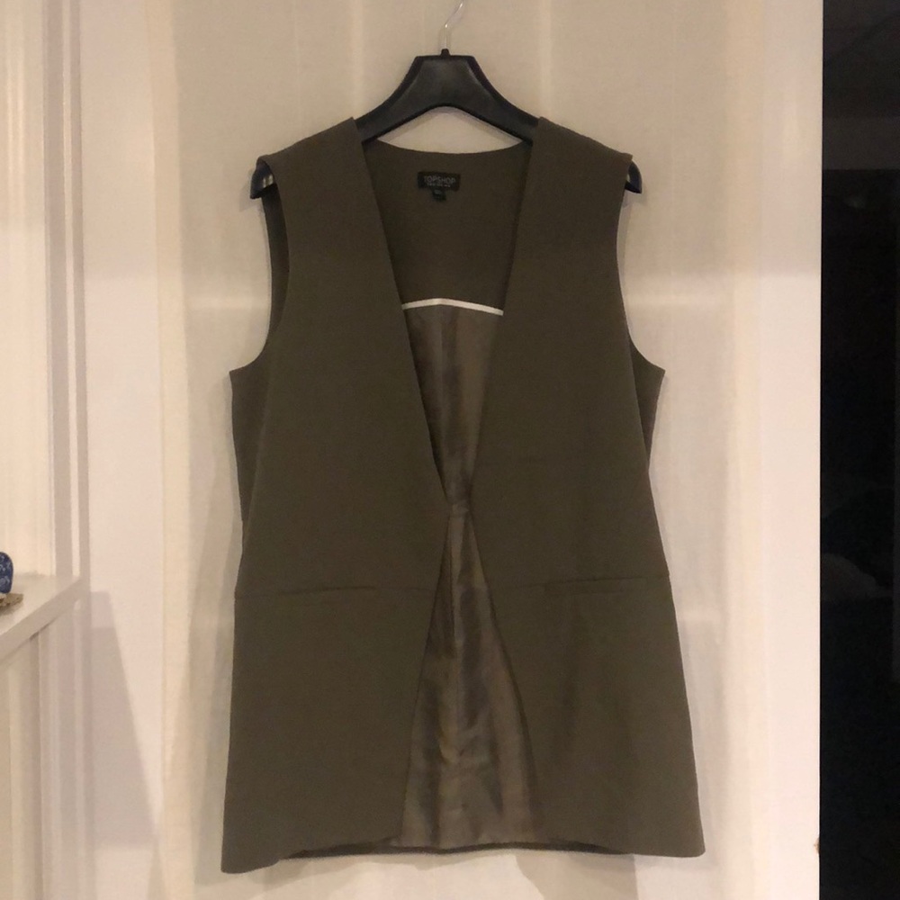 Topshop Army Green Sleeveless Blazer